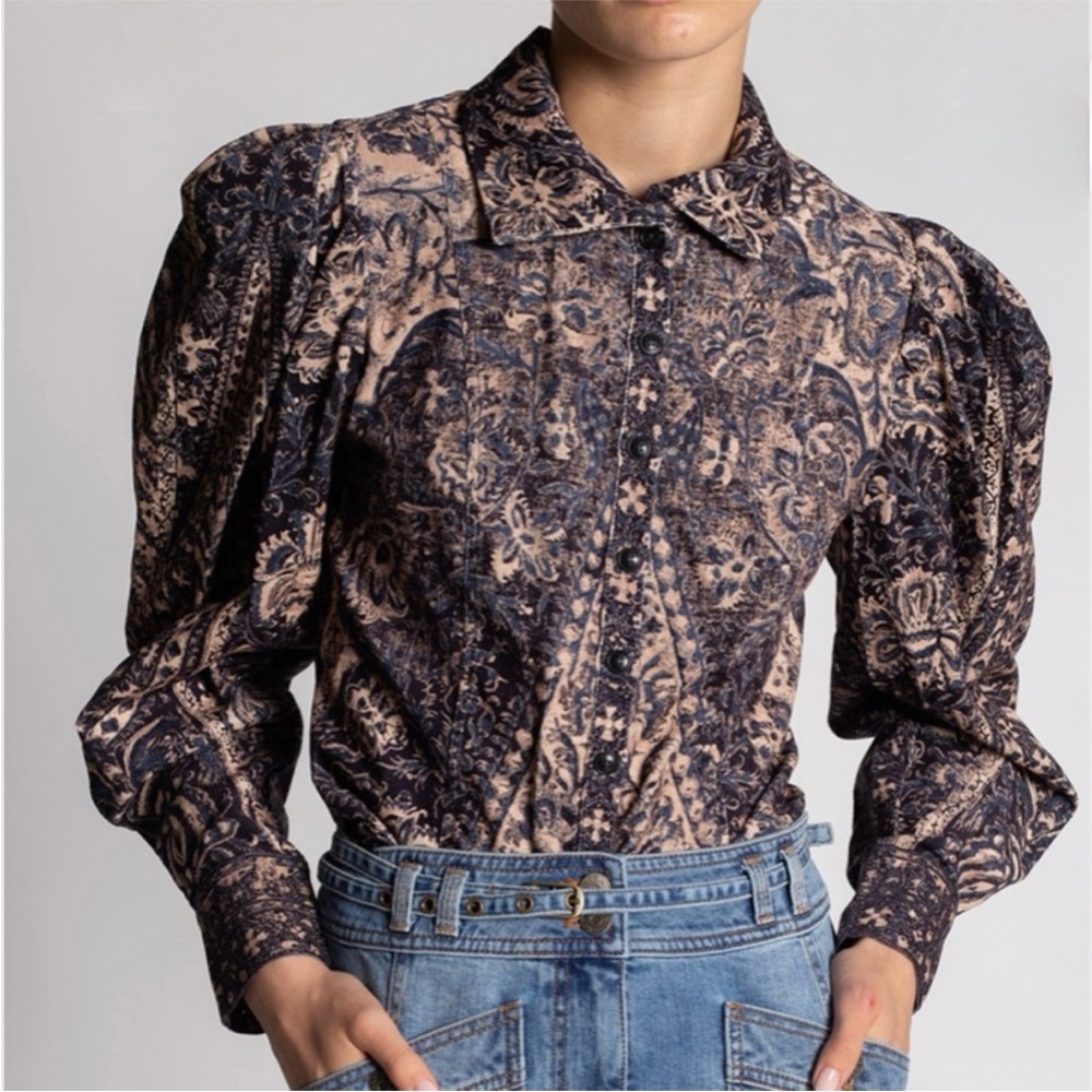 Ulla Johnson Black and Cream Patterned Top